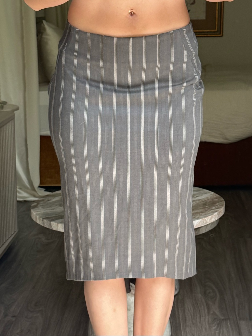 Arden B Vintage Gray Pinstripe Flounce Hem Midi Skirt Office Siren 6
